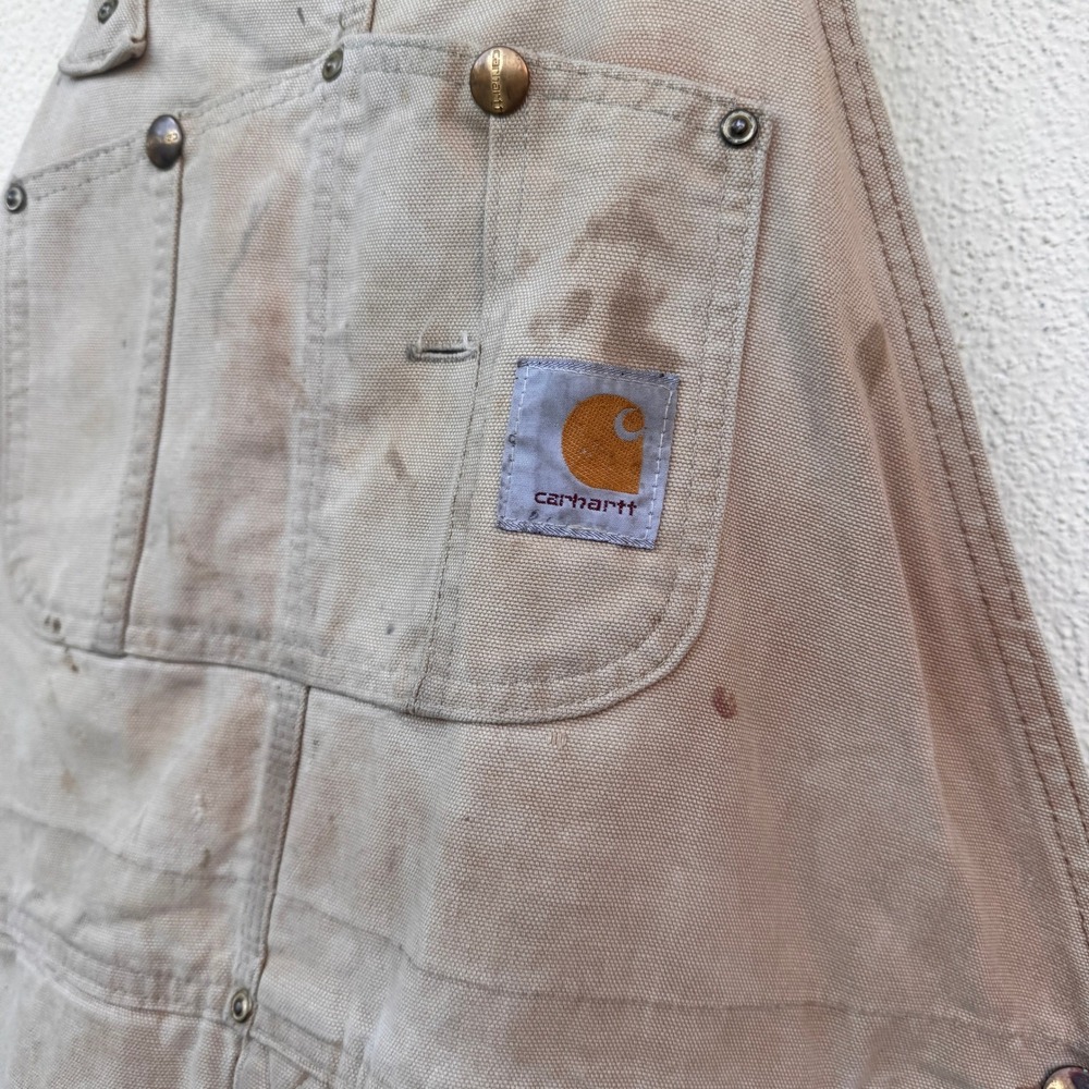 Carhartt Mens Distressed Quilt Lined Duck Canvas Bib Overalls Tan R02 40x29 - Picture 10 of 11